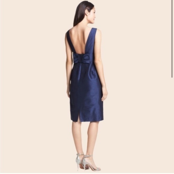 Alfred Sung Women’s Navy High Neck Cocktail Dress with Bow - Picture 3 of 13